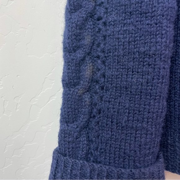 Pure New Wool Thick Chunky Cable Knit Navy Blue Fisherman’s Pullover Sweater - Picture 7 of 16